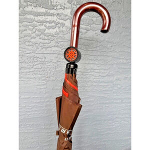 Vintage Aramis Compass Full Size Umbrella Brown Orange Wood Look Handle NEW
